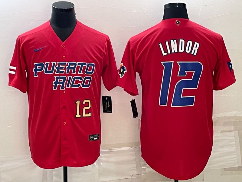 Men 2023 World Cub #12 Lindor Red Nike MLB Jersey4->more jerseys->MLB Jersey